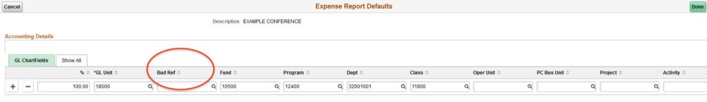 Expense report defaults